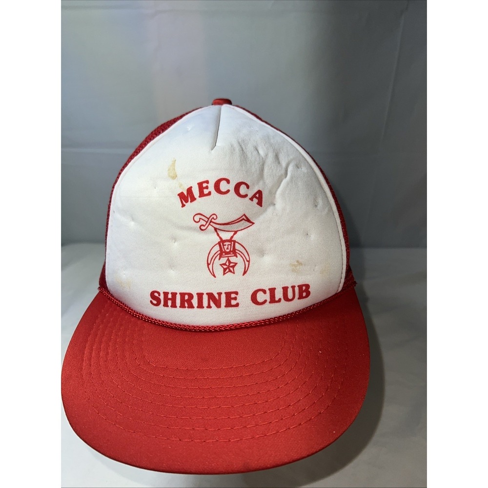 Red And White Mecca Shrine Club Mesh Trucker Hat